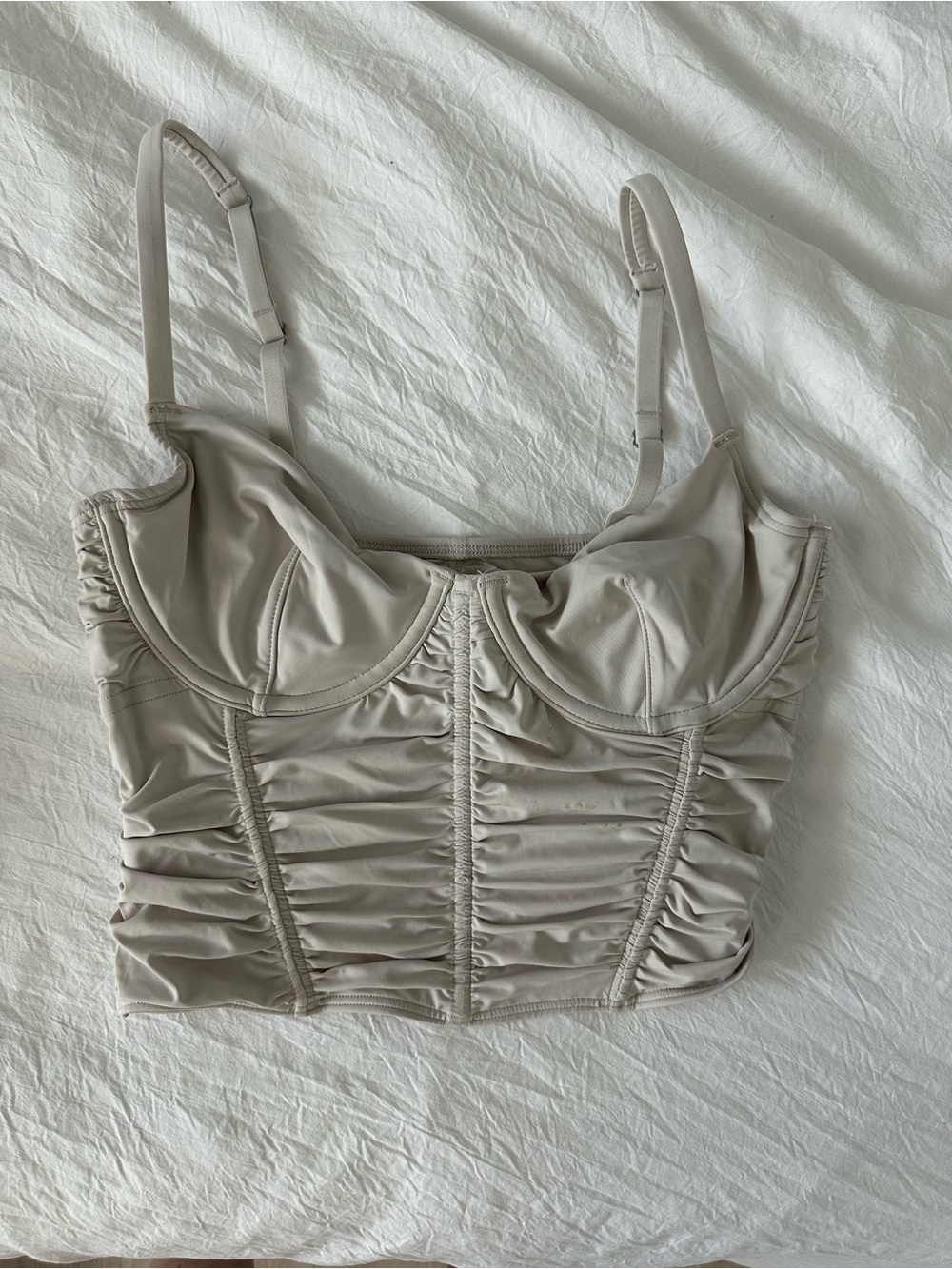 Ruched Bustier Crop Top in Light cream